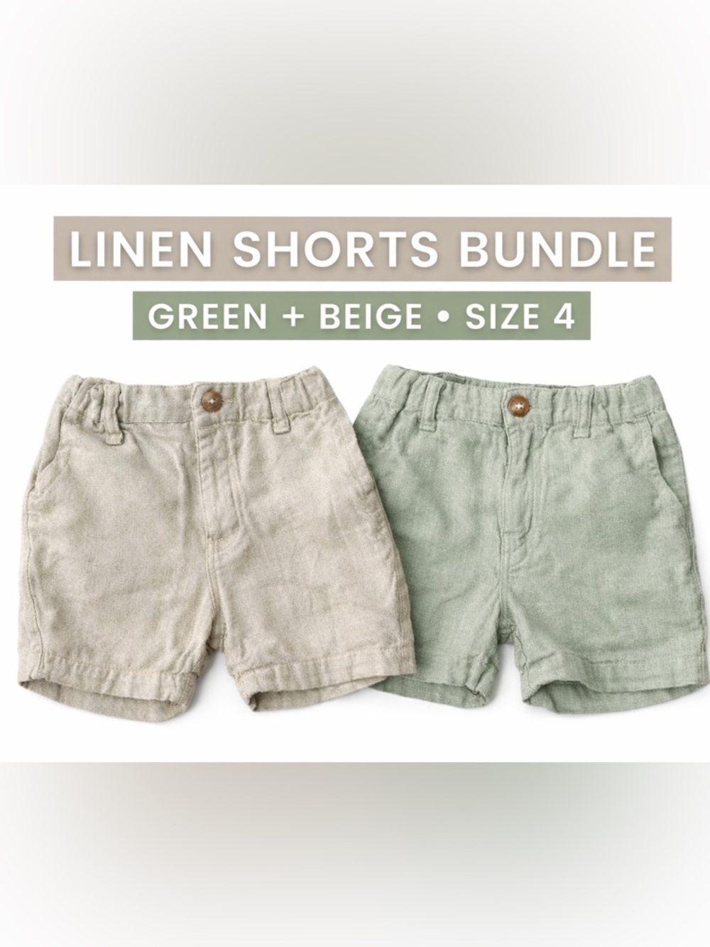 Boys Linen Shorts Bundle Size 4 Class Club Green Beige Summer Easter Outfit